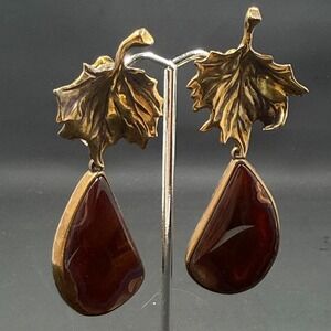 Rare Stephen Dweck Bronze & Sterling Silver Earrings 3" w/ Smoky Quartz